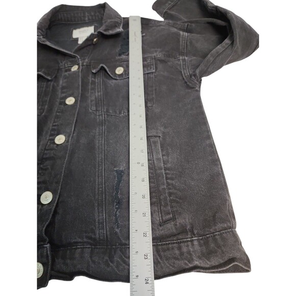 Forever 21 Womens  Distressed Denim Jacket Sz Large Destroyed Grunge Bold Punk - Picture 4 of 10